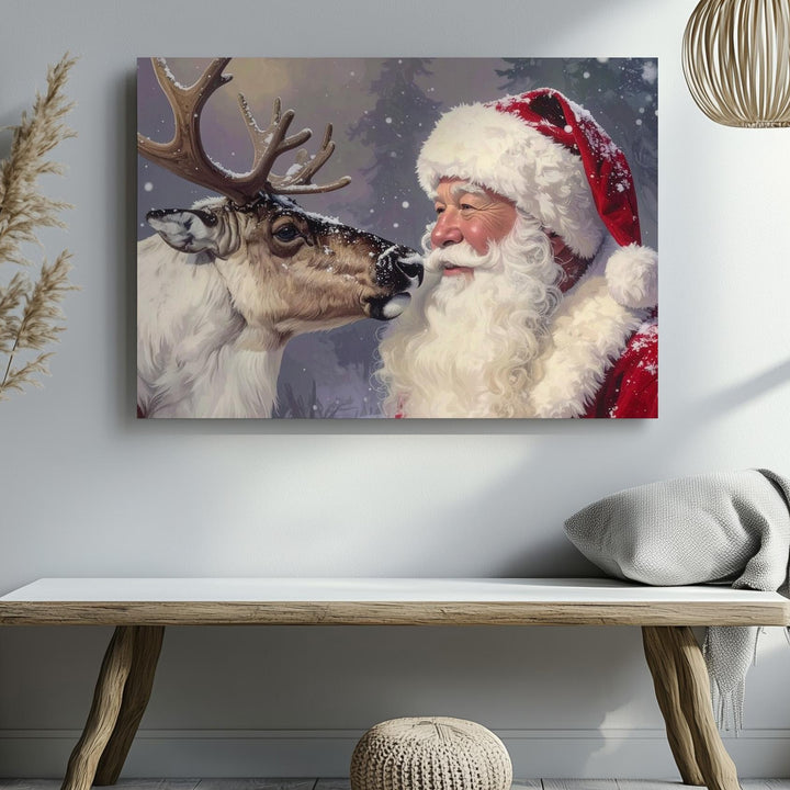 Santa & Reindeer Nose Touch Canvas – Whimsical Christmas Bond Art - Gifitto