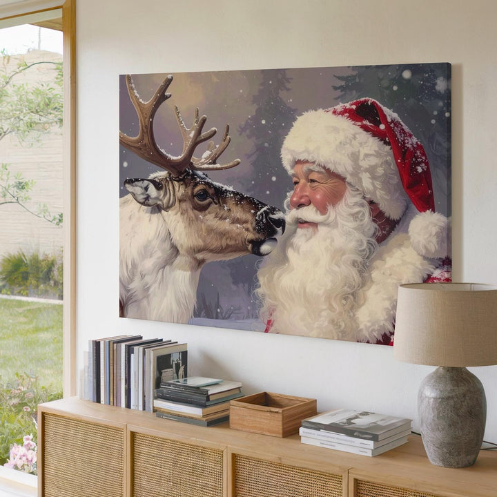 Santa & Reindeer Nose Touch Canvas – Whimsical Christmas Bond Art - Gifitto