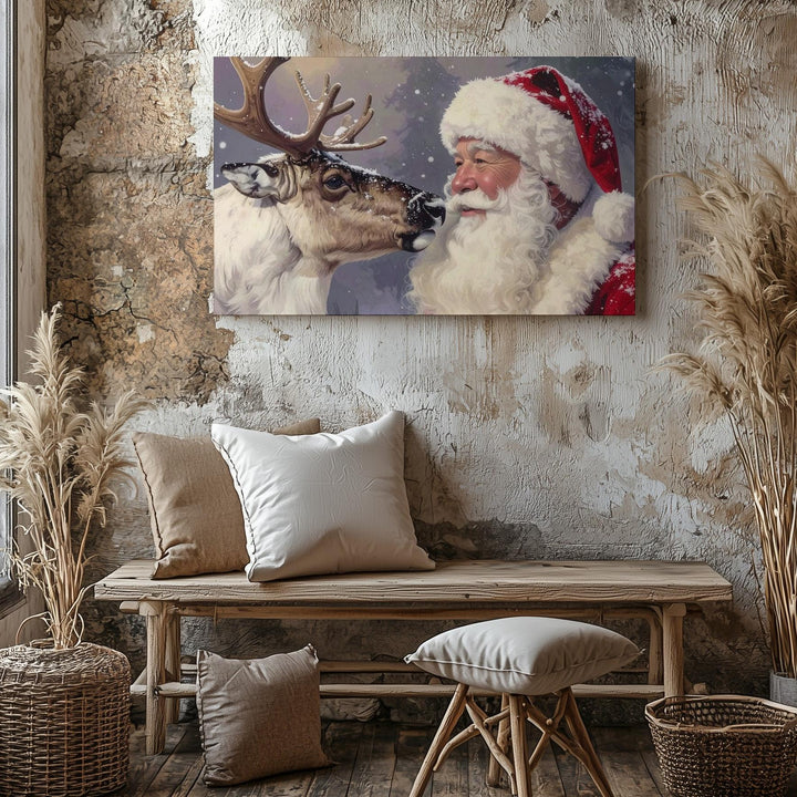 Santa & Reindeer Nose Touch Canvas – Whimsical Christmas Bond Art - Gifitto