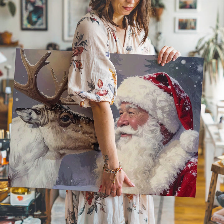 Santa & Reindeer Nose Touch Canvas – Whimsical Christmas Bond Art - Gifitto
