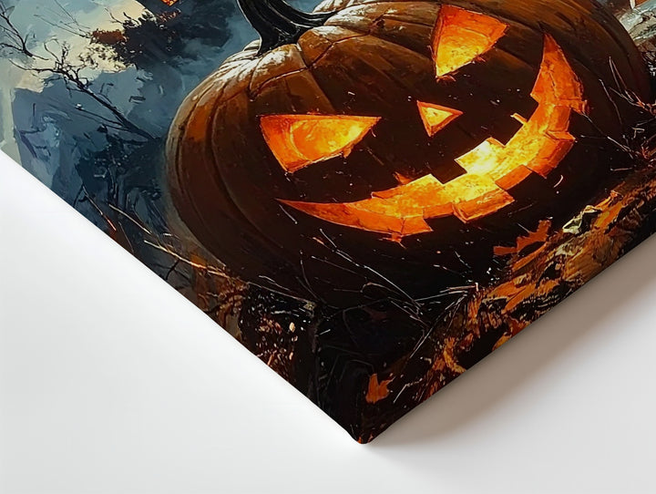 Haunted Mansion & Jack-O'-Lantern Canvas – Gothic Halloween Moonlit Scene - Gifitto