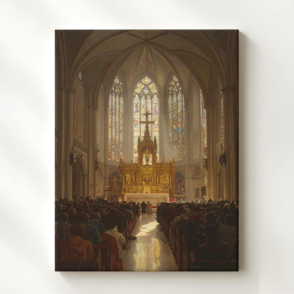 Grand Cathedral Worship Canvas – Majestic Christian Wall Art of Sacred Celebration and Divine Unity - Gifitto