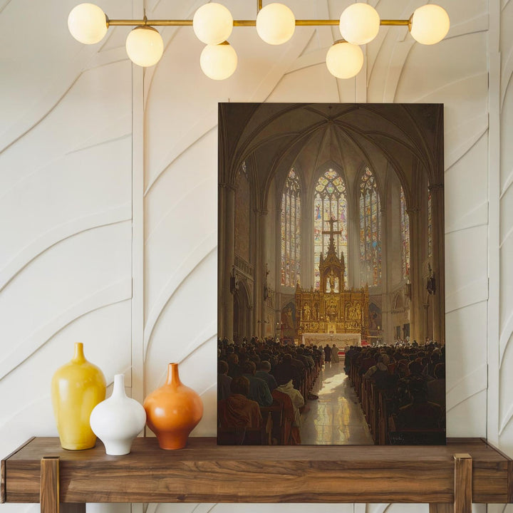 Grand Cathedral Worship Canvas – Majestic Christian Wall Art of Sacred Celebration and Divine Unity - Gifitto