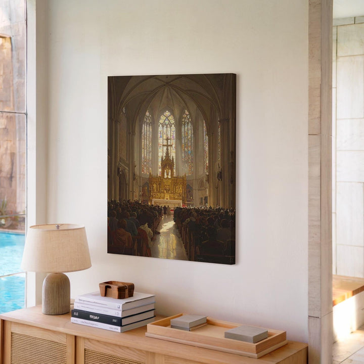 Grand Cathedral Worship Canvas – Majestic Christian Wall Art of Sacred Celebration and Divine Unity - Gifitto