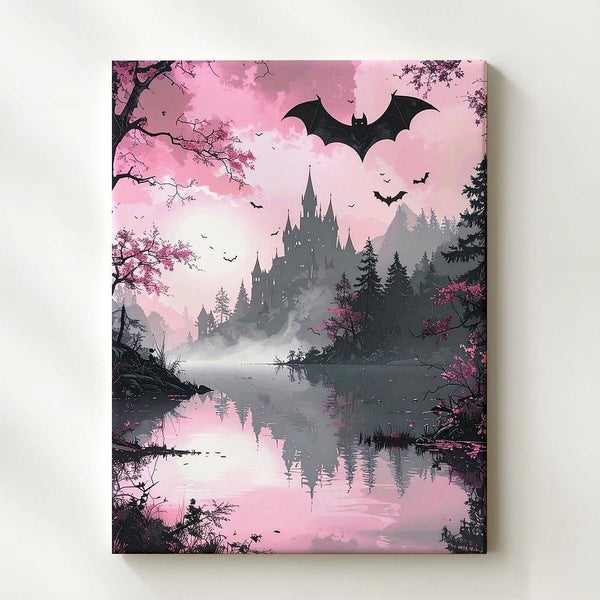 Gothic Lake Canvas – Reflective Waters & Spooky Castle Halloween Art - Gifitto