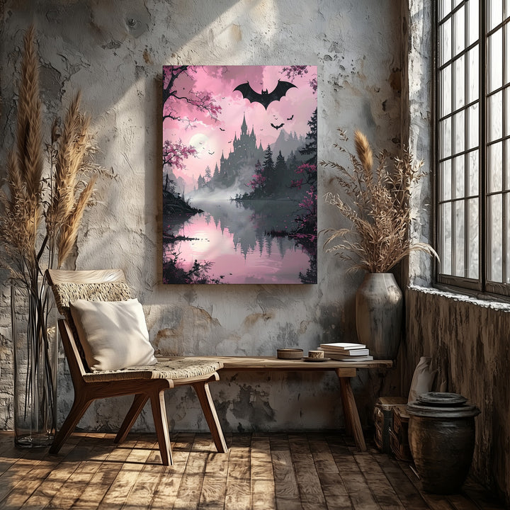 Gothic Lake Canvas – Reflective Waters & Spooky Castle Halloween Art - Gifitto