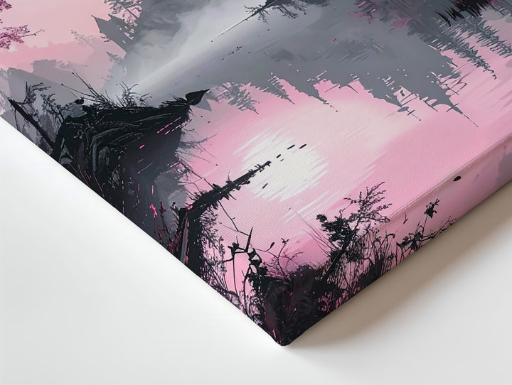 Gothic Lake Canvas – Reflective Waters & Spooky Castle Halloween Art - Gifitto