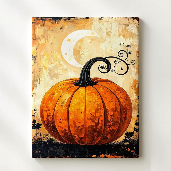 Vintage Harvest Pumpkin Canvas – Rustic Halloween Minimalist Art - Gifitto