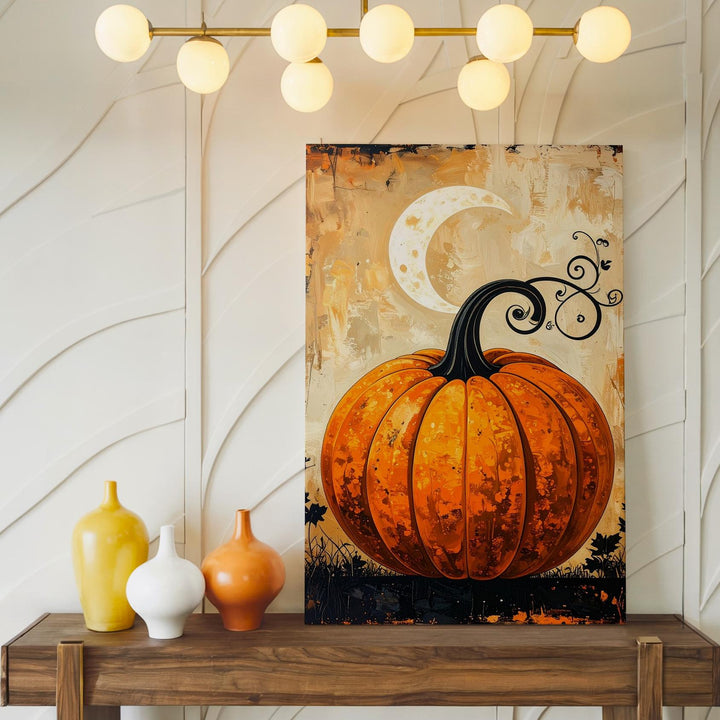 Vintage Harvest Pumpkin Canvas – Rustic Halloween Minimalist Art - Gifitto
