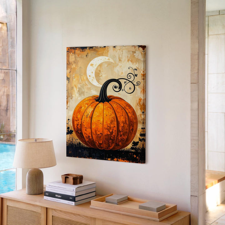 Vintage Harvest Pumpkin Canvas – Rustic Halloween Minimalist Art - Gifitto