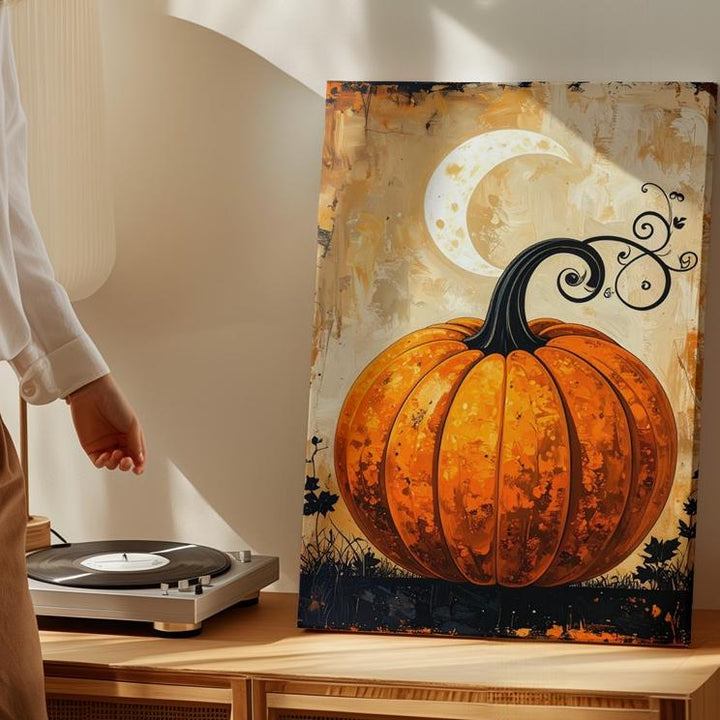 Vintage Harvest Pumpkin Canvas – Rustic Halloween Minimalist Art - Gifitto