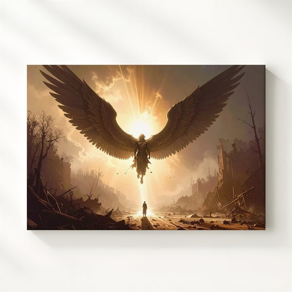 Descending Angel Canvas – Silhouetted Winged Messenger of Light - Gifitto