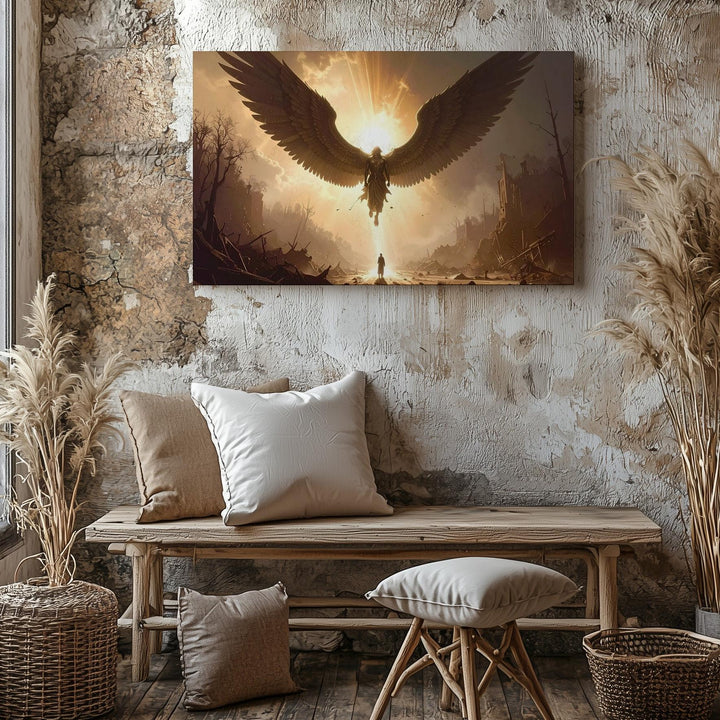 Descending Angel Canvas – Silhouetted Winged Messenger of Light - Gifitto