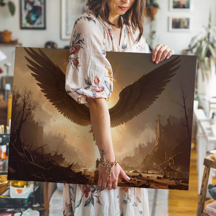 Descending Angel Canvas – Silhouetted Winged Messenger of Light - Gifitto