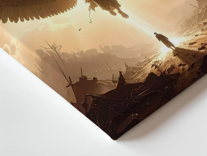 Descending Angel Canvas – Silhouetted Winged Messenger of Light - Gifitto