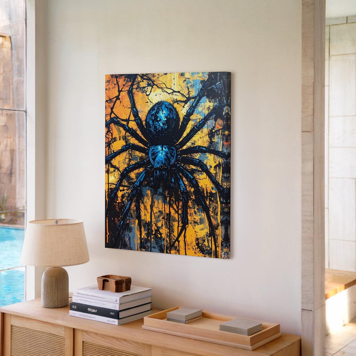 Urban Horror Spider Canvas – Grunge Halloween Arachnid Wall Art - Gifitto
