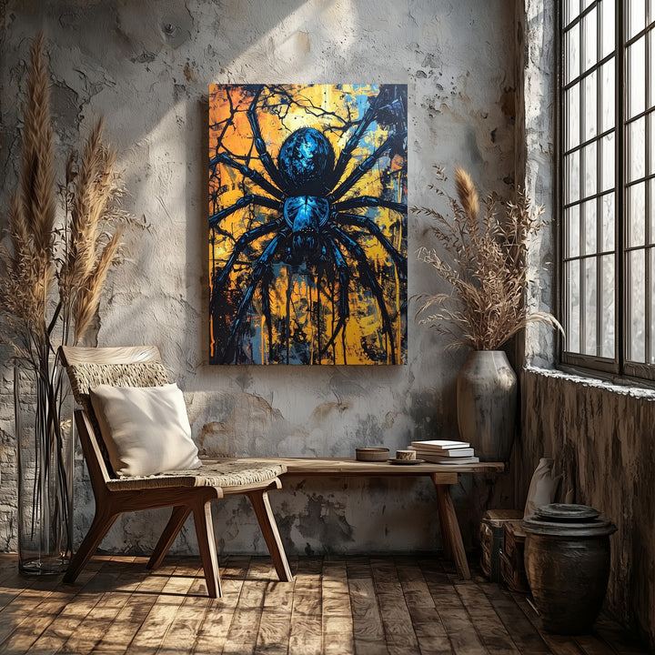 Urban Horror Spider Canvas – Grunge Halloween Arachnid Wall Art - Gifitto