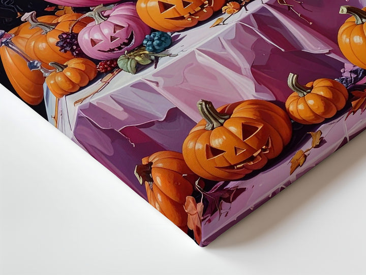 Elegant Halloween Table Canvas – Pink Jack-O’-Lantern Centerpiece Art - Gifitto