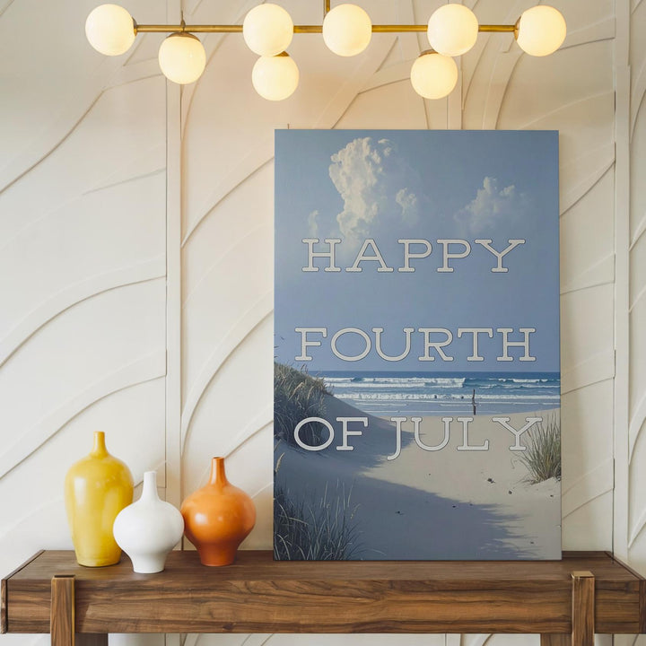 Minimalist Happy Fourth of July Canvas – Modern Patriotic Serif Wall Art - Gifitto