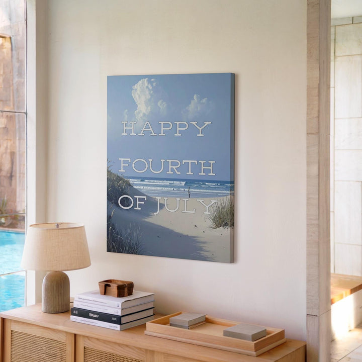 Minimalist Happy Fourth of July Canvas – Modern Patriotic Serif Wall Art - Gifitto
