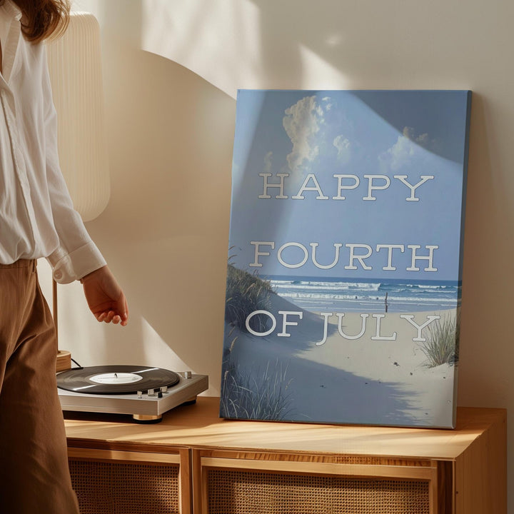 Minimalist Happy Fourth of July Canvas – Modern Patriotic Serif Wall Art - Gifitto