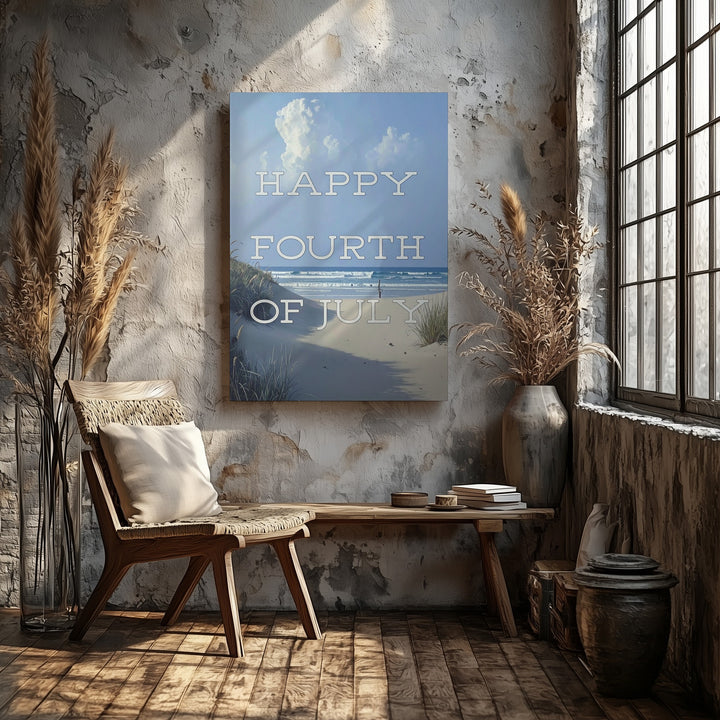 Minimalist Happy Fourth of July Canvas – Modern Patriotic Serif Wall Art - Gifitto