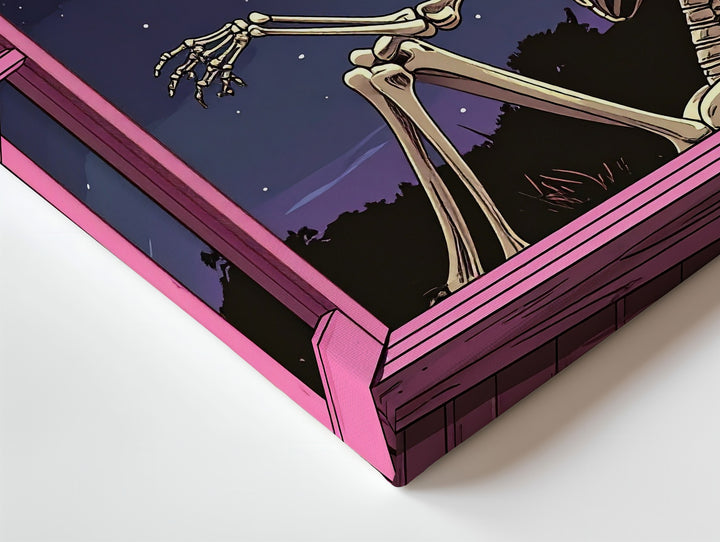 Star-Smoke Skeleton Canvas – Minimalist Pink Window Halloween Line Art - Gifitto