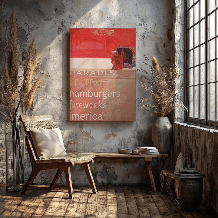 4th of July Word List Canvas – Handwritten Holiday Elements Wall Art - Gifitto