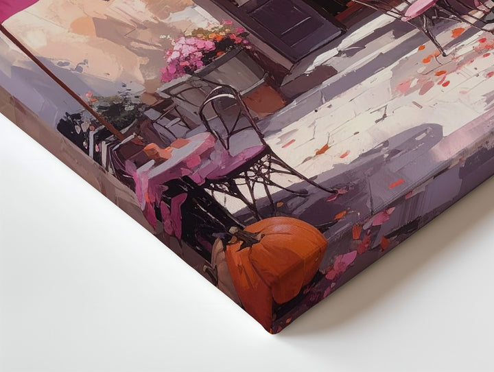 European Café Canvas – Pink Parasols & Autumn Pumpkin Charm - Gifitto