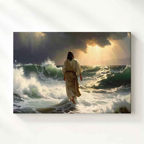 Walking on Water Canvas – Cinematic Storm Scene of Faith and Divine Strength - Gifitto