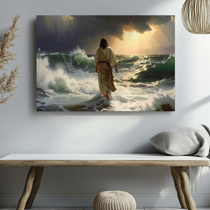Walking on Water Canvas – Cinematic Storm Scene of Faith and Divine Strength - Gifitto