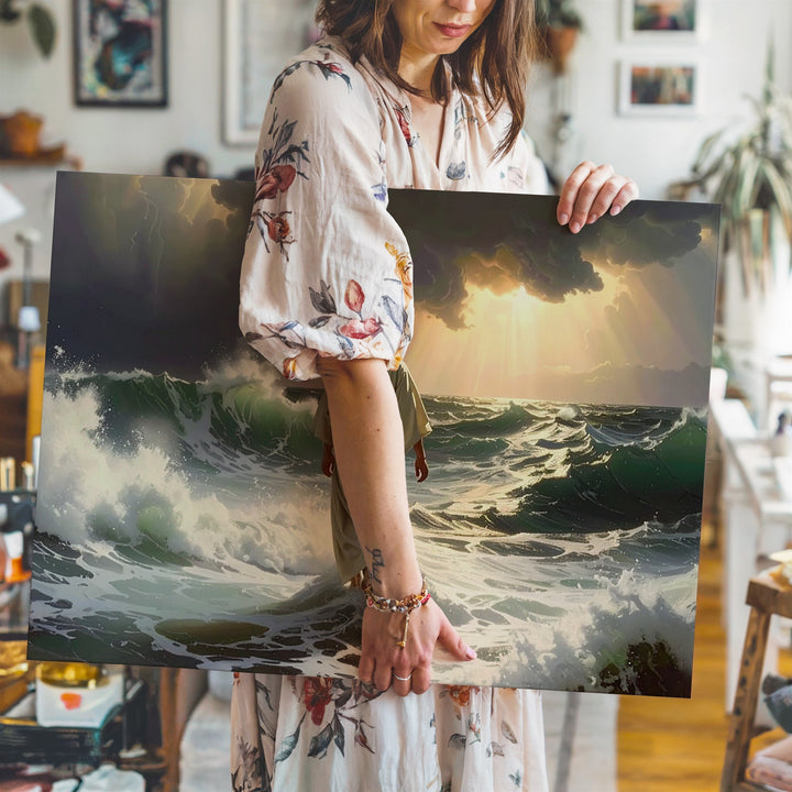 Walking on Water Canvas – Cinematic Storm Scene of Faith and Divine Strength - Gifitto
