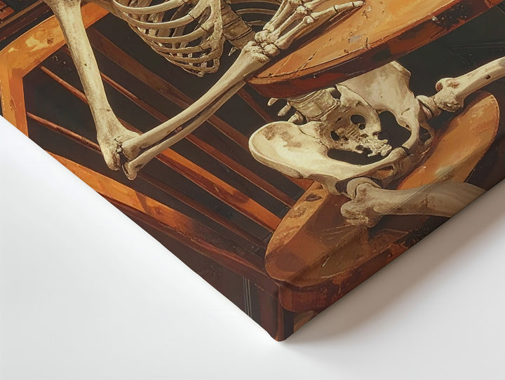 Contemplative Skeleton Café Canvas – Cozy Halloween Tavern Scene with Mug - Gifitto
