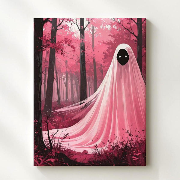 Surreal Forest Ghost Canvas – Dreamlike Pink Halloween Art - Gifitto