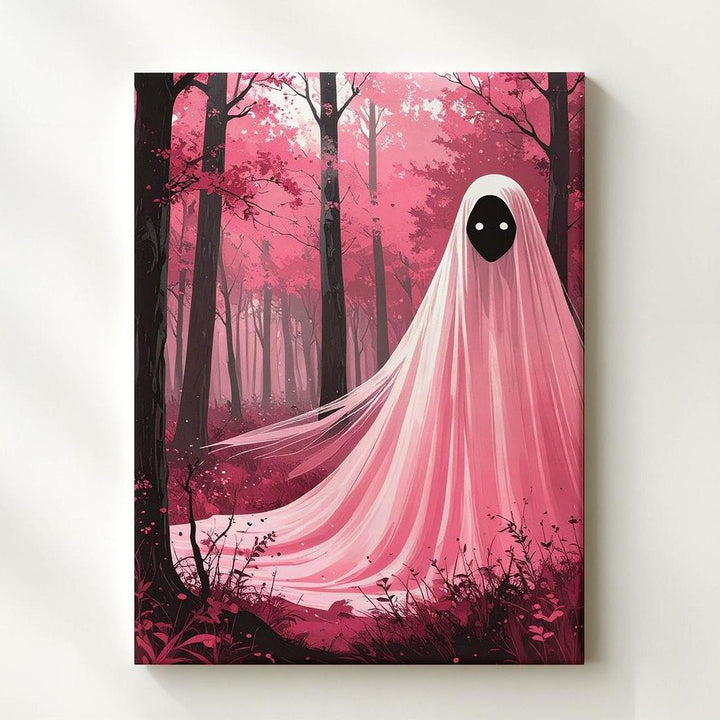 Surreal Forest Ghost Canvas – Dreamlike Pink Halloween Art - Gifitto