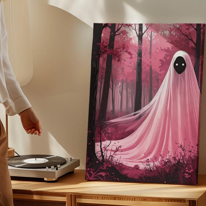 Surreal Forest Ghost Canvas – Dreamlike Pink Halloween Art - Gifitto