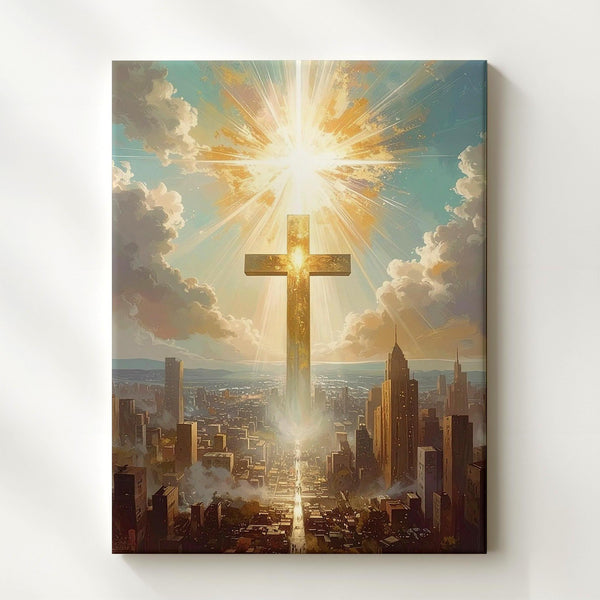 Luminous Glowing Cross Canvas – Celestial Christian Wall Art of Divine Light and Salvation - Gifitto