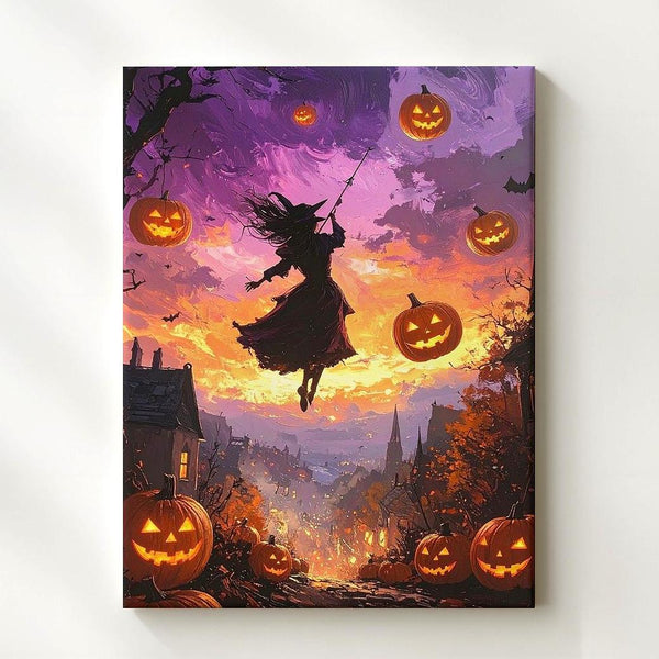 Enchanted Witch Flight Canvas – Fantasy Halloween Sky Wall Art - Gifitto
