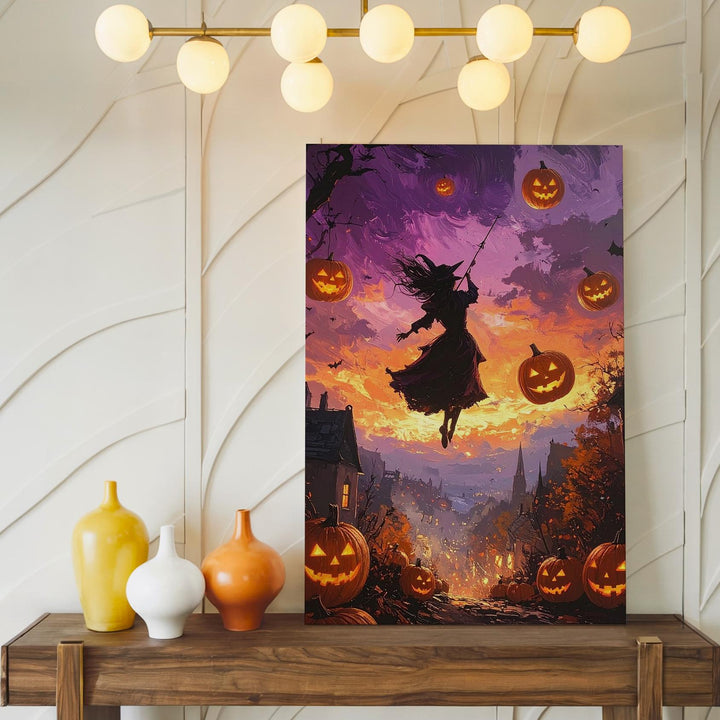 Enchanted Witch Flight Canvas – Fantasy Halloween Sky Wall Art - Gifitto