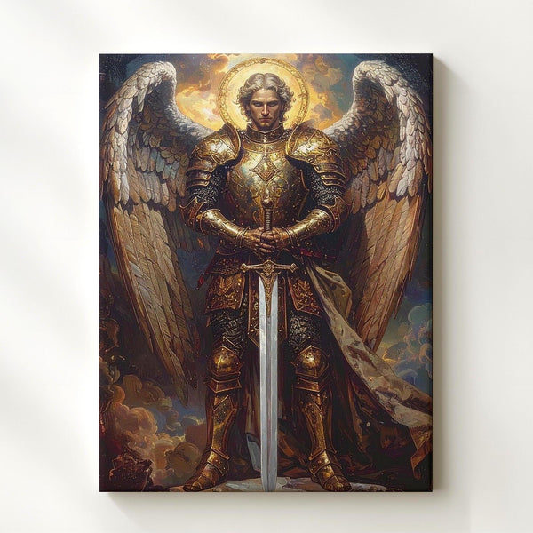 Majestic Angel with Sword Canvas – Powerful Christian Wall Art of Divine Strength and Guardianship - Gifitto