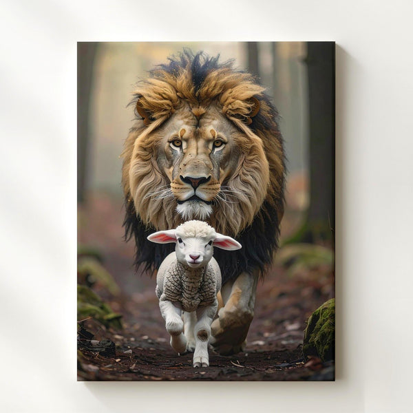 Majestic Lion Carrying Lamb Canvas – Powerful Christian Wall Art of Divine Strength and Protection - Gifitto