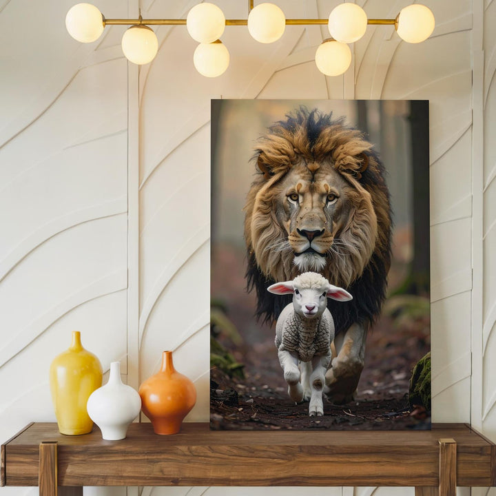Majestic Lion Carrying Lamb Canvas – Powerful Christian Wall Art of Divine Strength and Protection - Gifitto