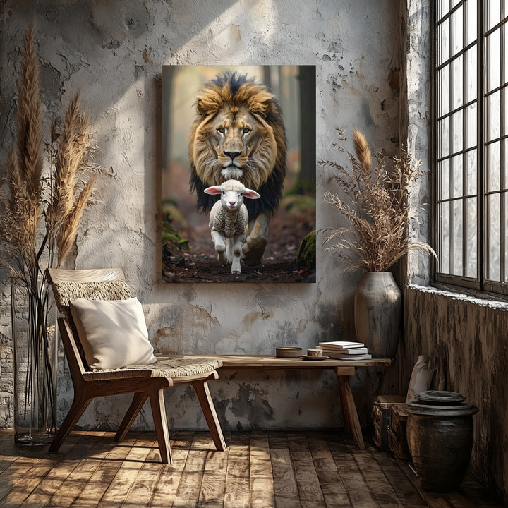 Majestic Lion Carrying Lamb Canvas – Powerful Christian Wall Art of Divine Strength and Protection - Gifitto
