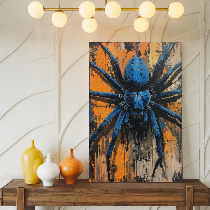 Blue Horror Spider Canvas – Urban Grunge Halloween Wall Art - Gifitto