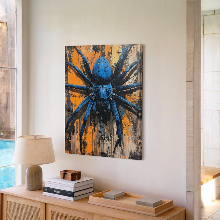 Blue Horror Spider Canvas – Urban Grunge Halloween Wall Art - Gifitto