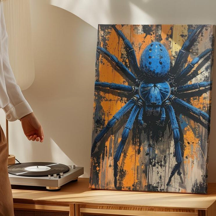 Blue Horror Spider Canvas – Urban Grunge Halloween Wall Art - Gifitto