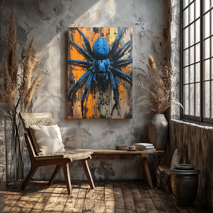 Blue Horror Spider Canvas – Urban Grunge Halloween Wall Art - Gifitto