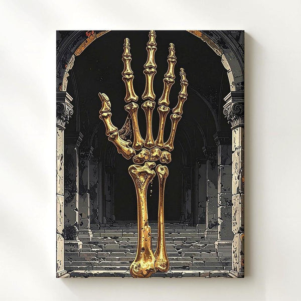 Golden Skeletal Hand Canvas – Mythic Shrine & Divine Apparition Wall Art - Gifitto