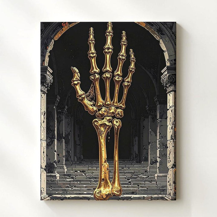 Golden Skeletal Hand Canvas – Mythic Shrine & Divine Apparition Wall Art - Gifitto