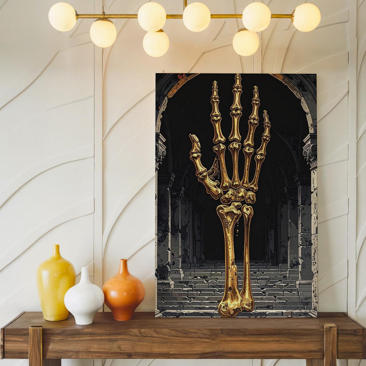 Golden Skeletal Hand Canvas – Mythic Shrine & Divine Apparition Wall Art - Gifitto